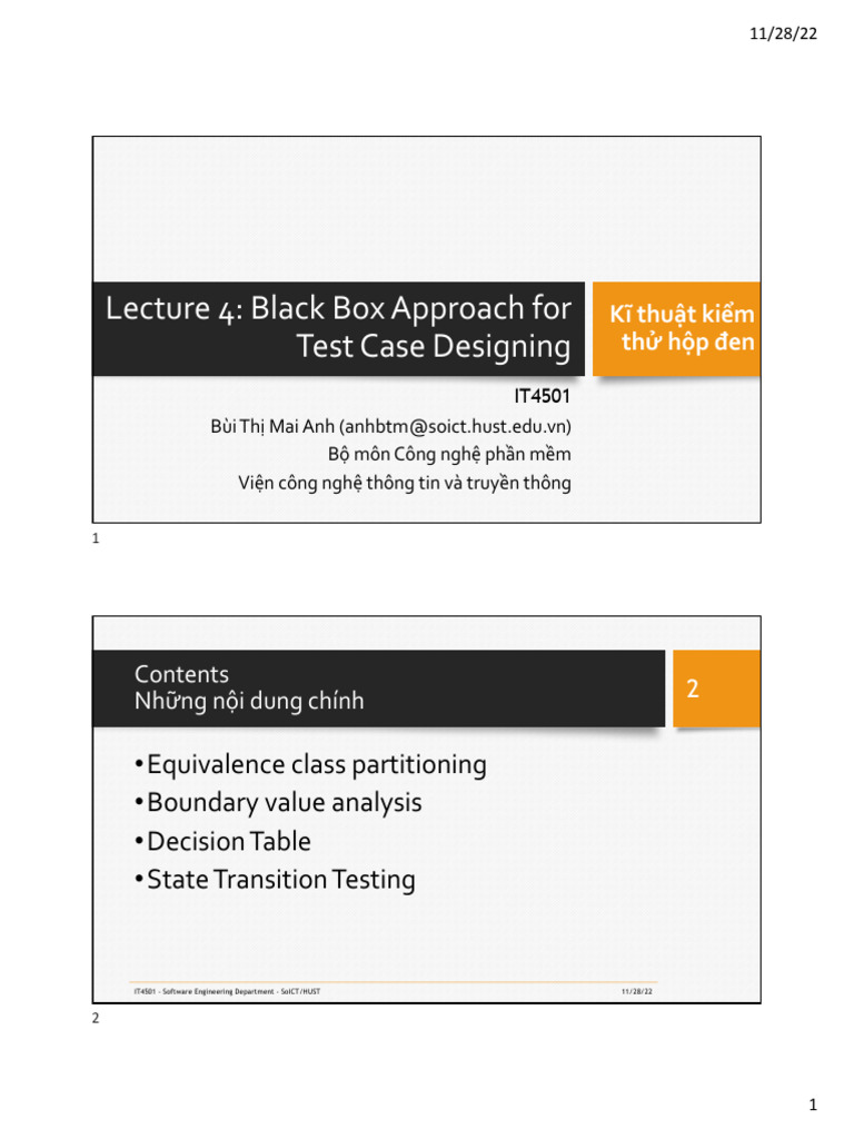 Lecture 4 - Black Box Testing Approach - Vn | PDF
