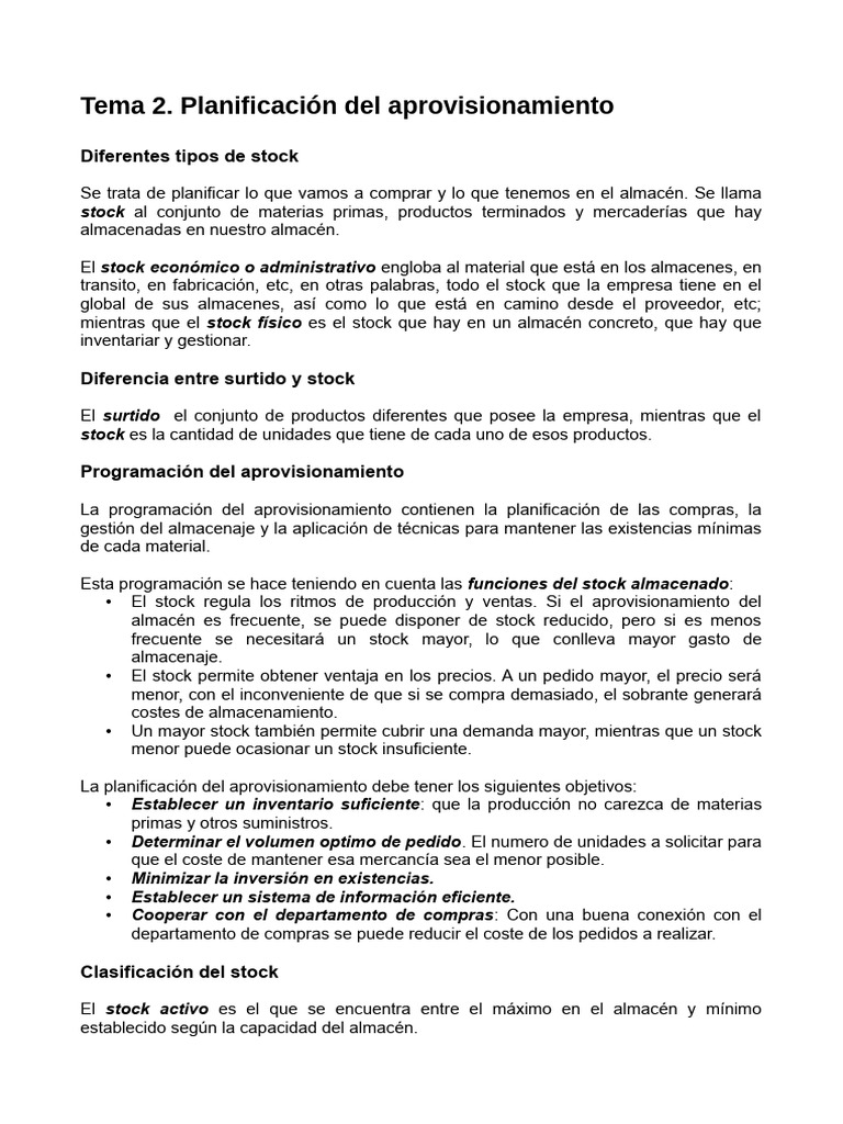 Tema 2. Planificación Del Aprovisionamiento | PDF | Finanzas y ...