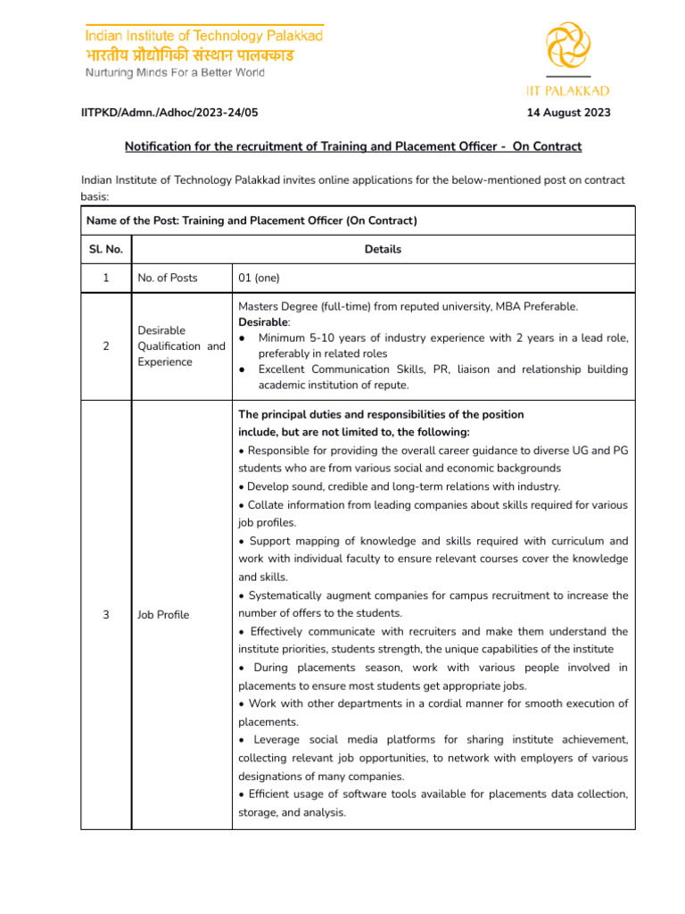 Recruitment Notification - TPO | PDF