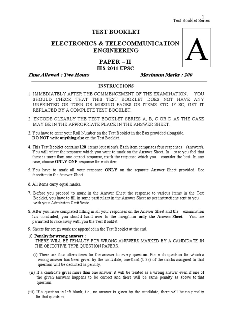 Test Booklet Electronics & Telecommunication Engineering Paper - Ii | PDF