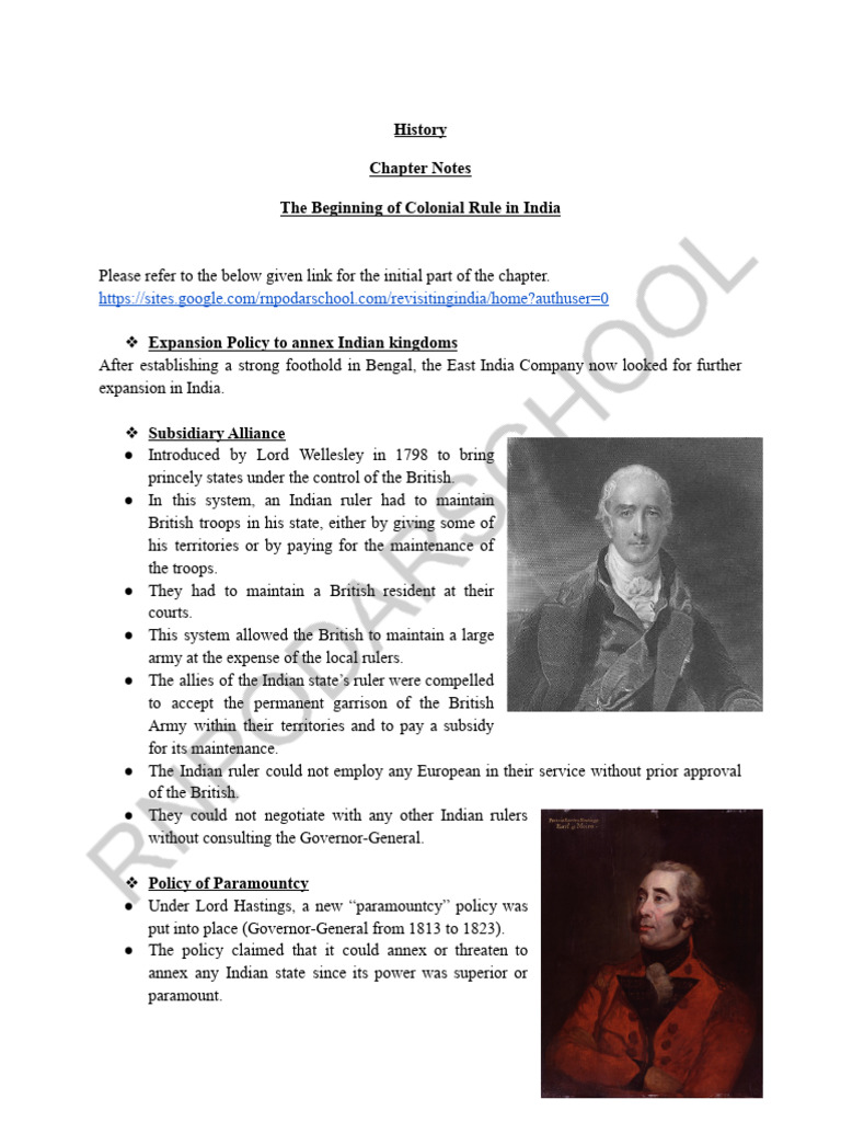 Beginning Of Colonial Rule In India Chapter Notes 1 Watermark Pdf