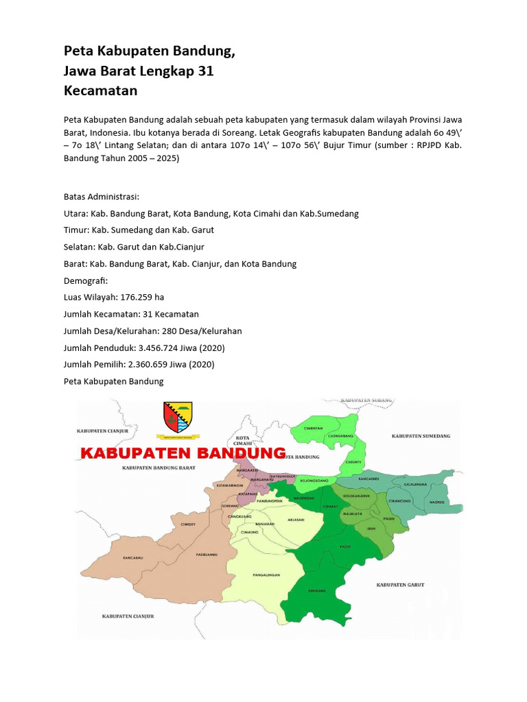 Peta Lengkap Kabupaten Bandung 31 Kecamatan | PDF | Perjalanan | Griya ...