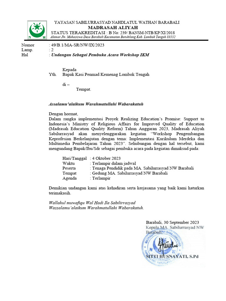 Workshop Kurikulum Merdeka 2023 MA Sabilurrasyad | PDF