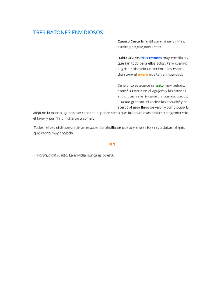 Los Tres Ratones Envidiosos | PDF