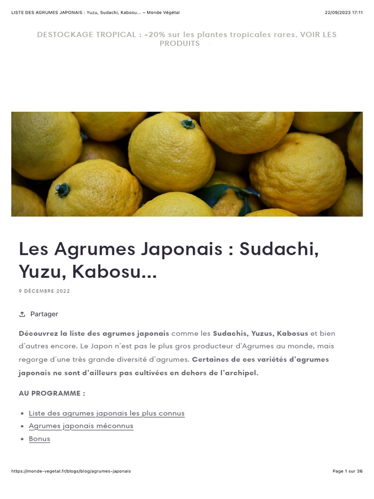 LISTE DES AGRUMES JAPONAIS Yuzu, Sudachi, Kabosu... Monde Végétal PDF