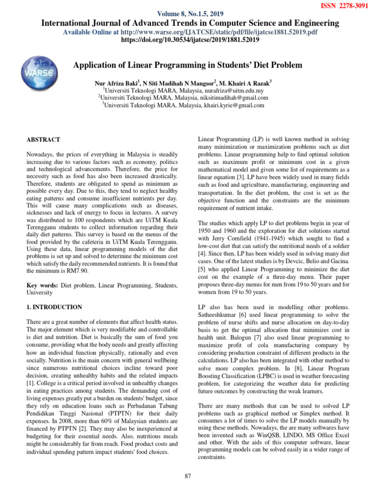 Application of Linear Programming in Stu | PDF