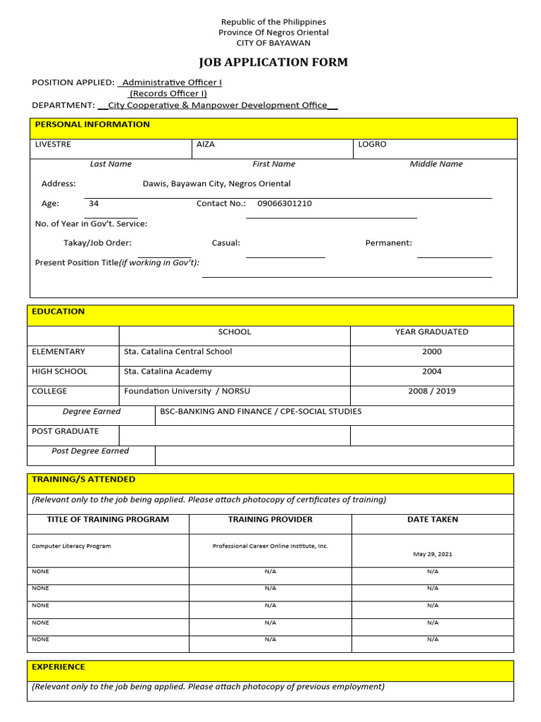 Job Application BLANKFORM | PDF