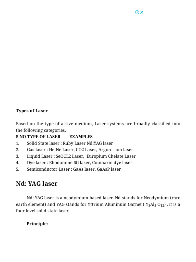 Nd Yag Laser Principle Construction Working Characteristics