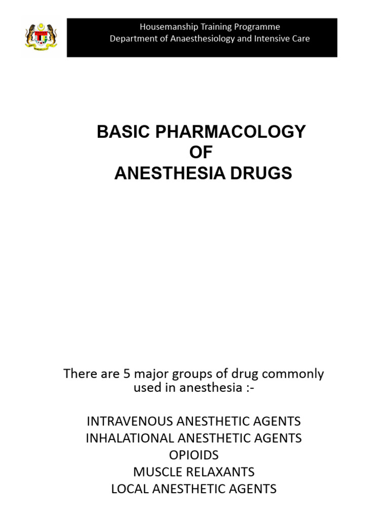 Basic Pharmacology of Anaesthesia Drugs Part I PDF