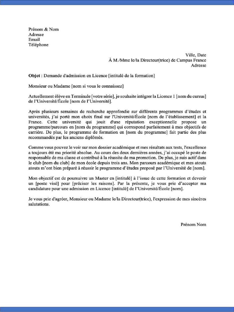 comment ecrire une lettre de motivation campus france