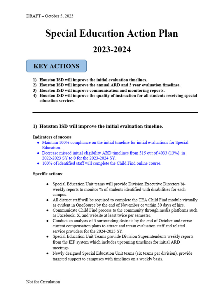 Special Education Action Plan Example