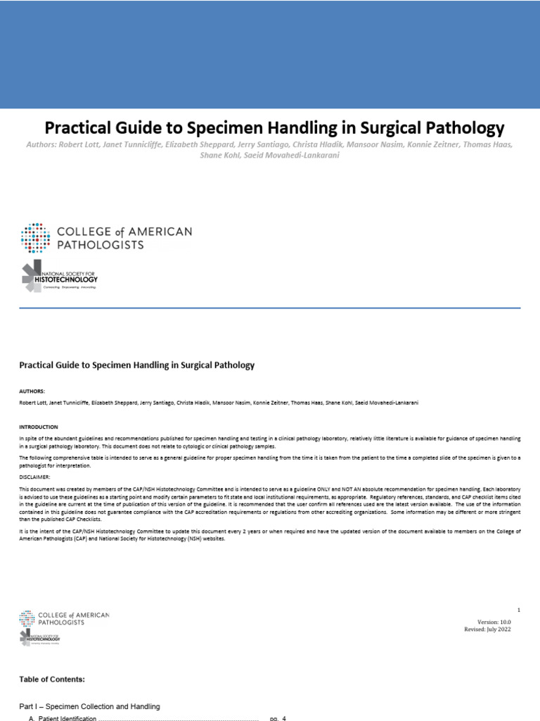 Specimen Handling in Surgical Pathology | PDF
