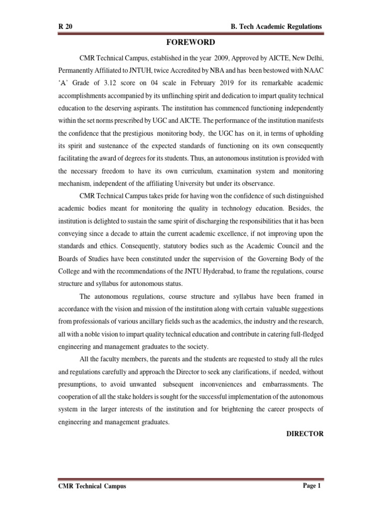 CMR Technical Campus B.Tech Regulations | PDF | University And College ...