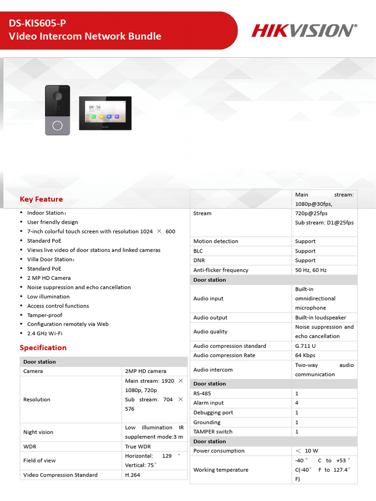 DS-KIS605-P Video Intercom Overview | PDF | Microphone | Streaming Media