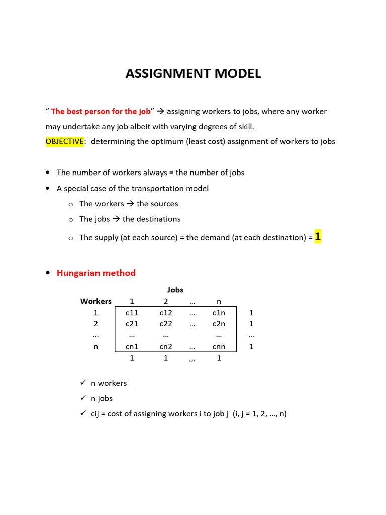 Assignment Model | PDF