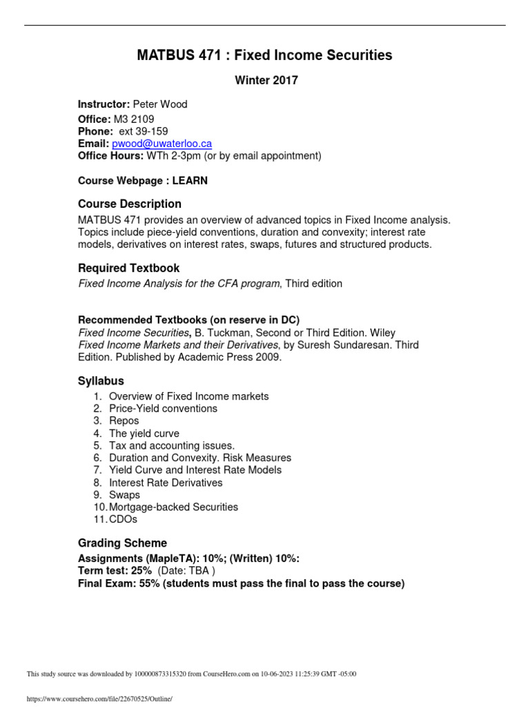 Matbus471 Course Syllabus | PDF