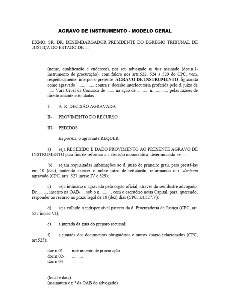 Modelo de Agravo de Instrumento Geral | PDF