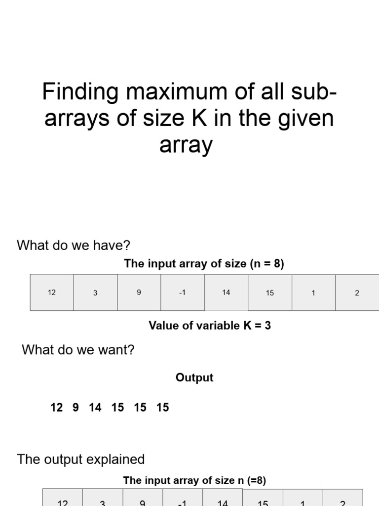 Finding Maximum of All Subarrays of Size K in The Given Array | PDF ...