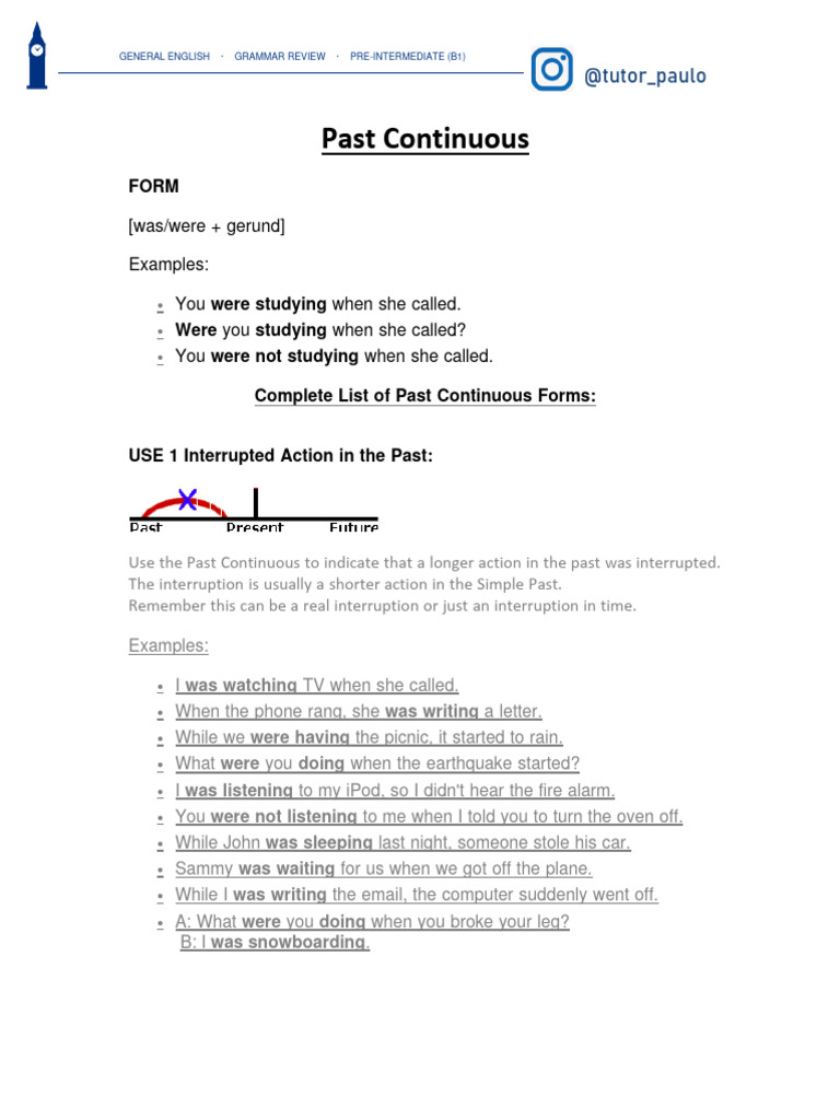 Past Continuous Grammar Guide | PDF | Language Arts & Discipline