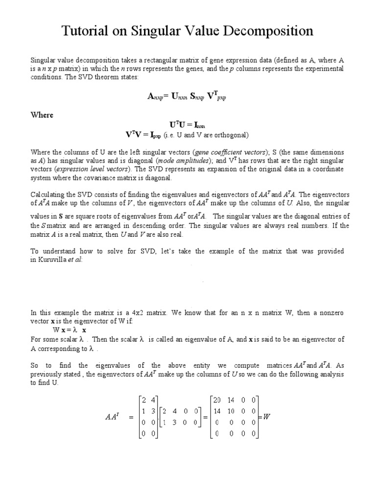 Tutorial On Singular Value Decomposition | PDF | Eigenvalues And ...