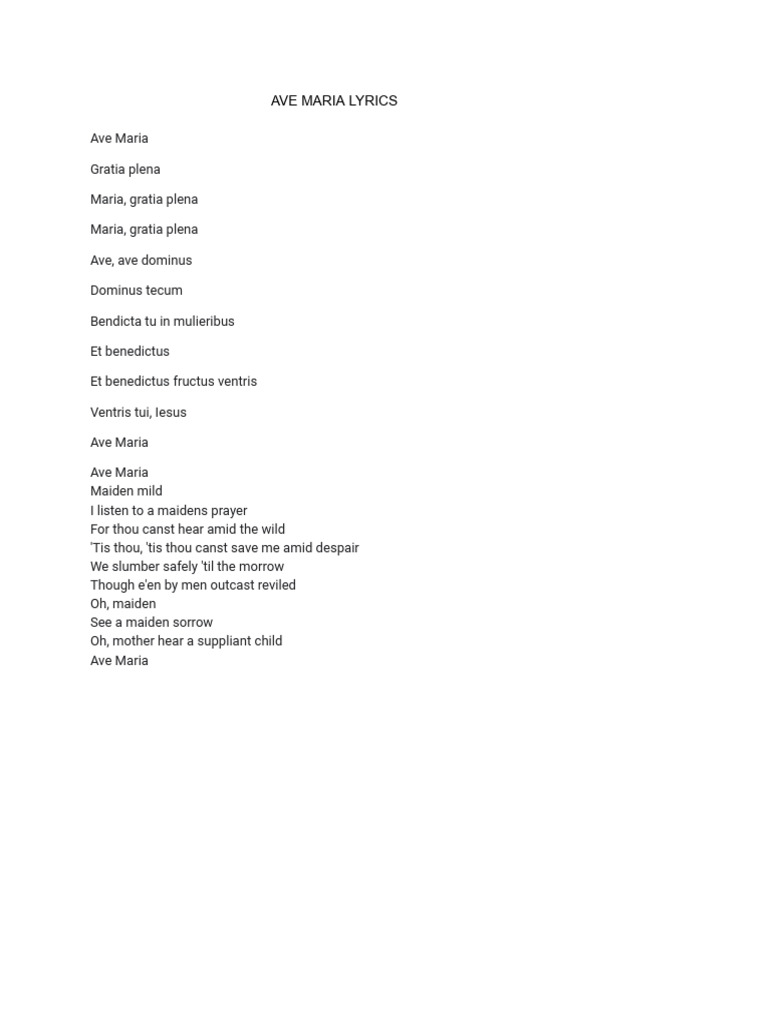 Ave Maria Lyrics PDF
