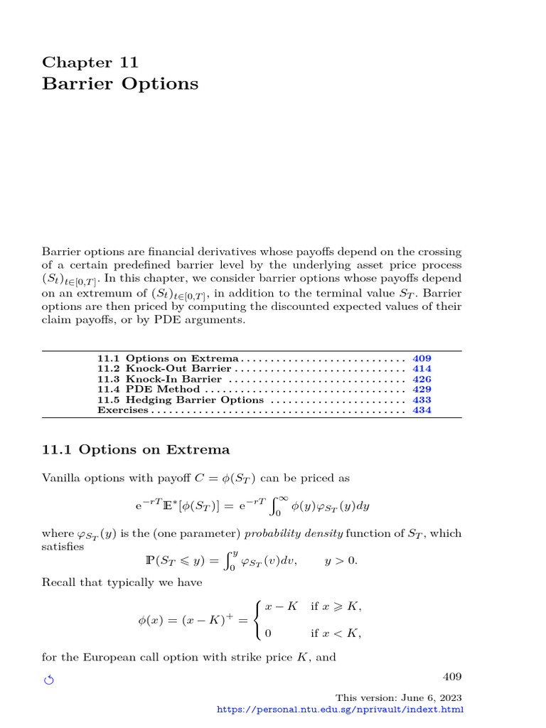 Pricing Barrier Options in Finance | PDF