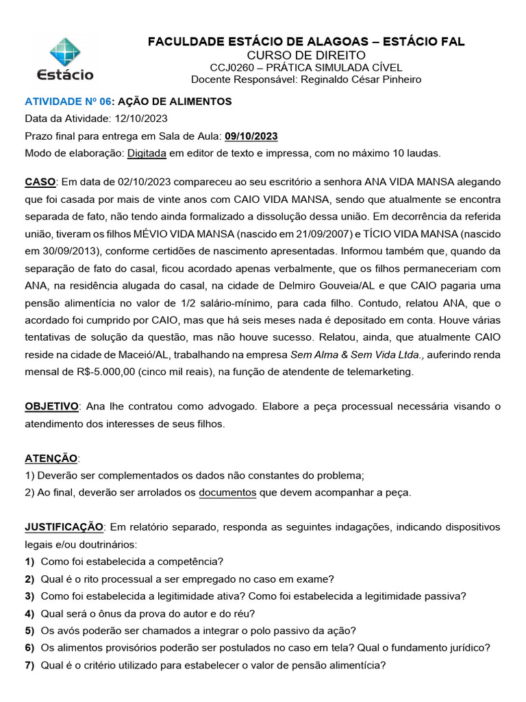 Atividade 06 - Acao de Alimentos | PDF