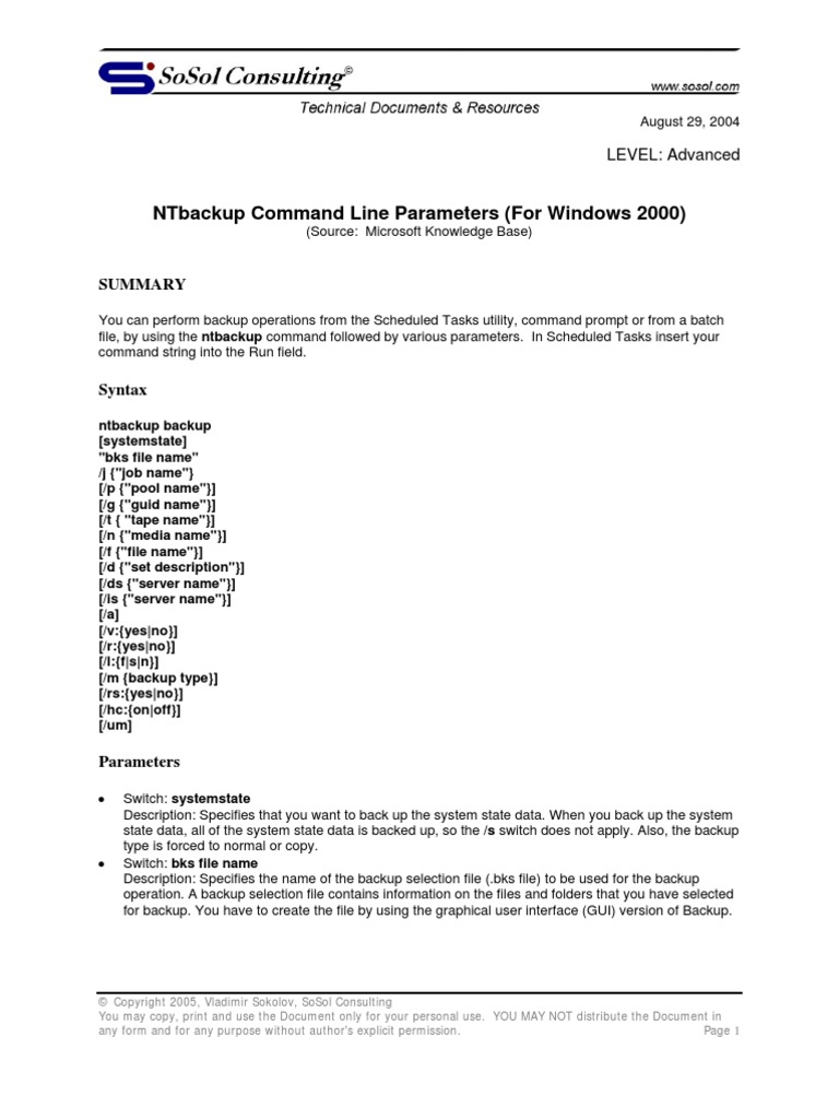 NTbackup Command Line Guide for Windows | PDF | Command Line Interface ...