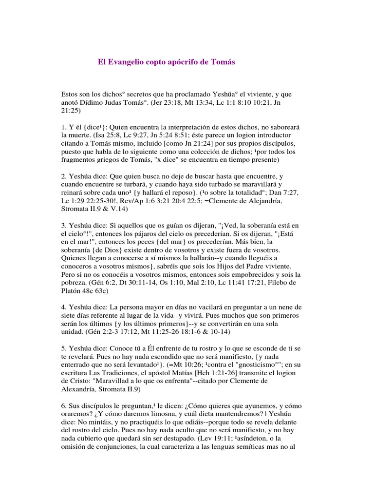 Evangelio Apocrifo de Tomas PDF Jesús