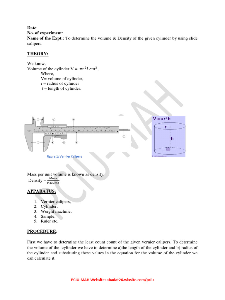 Determine The Density Volume Pdf Physical Sciences Physical