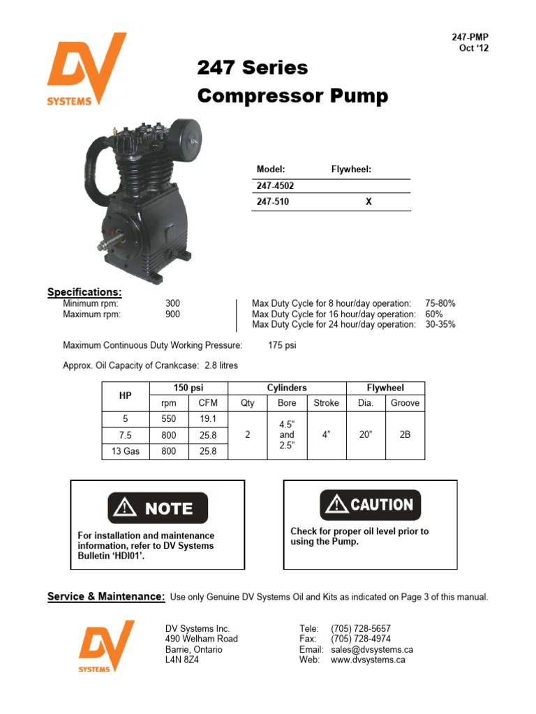 247 Series Compressor Pump Specifications | PDF