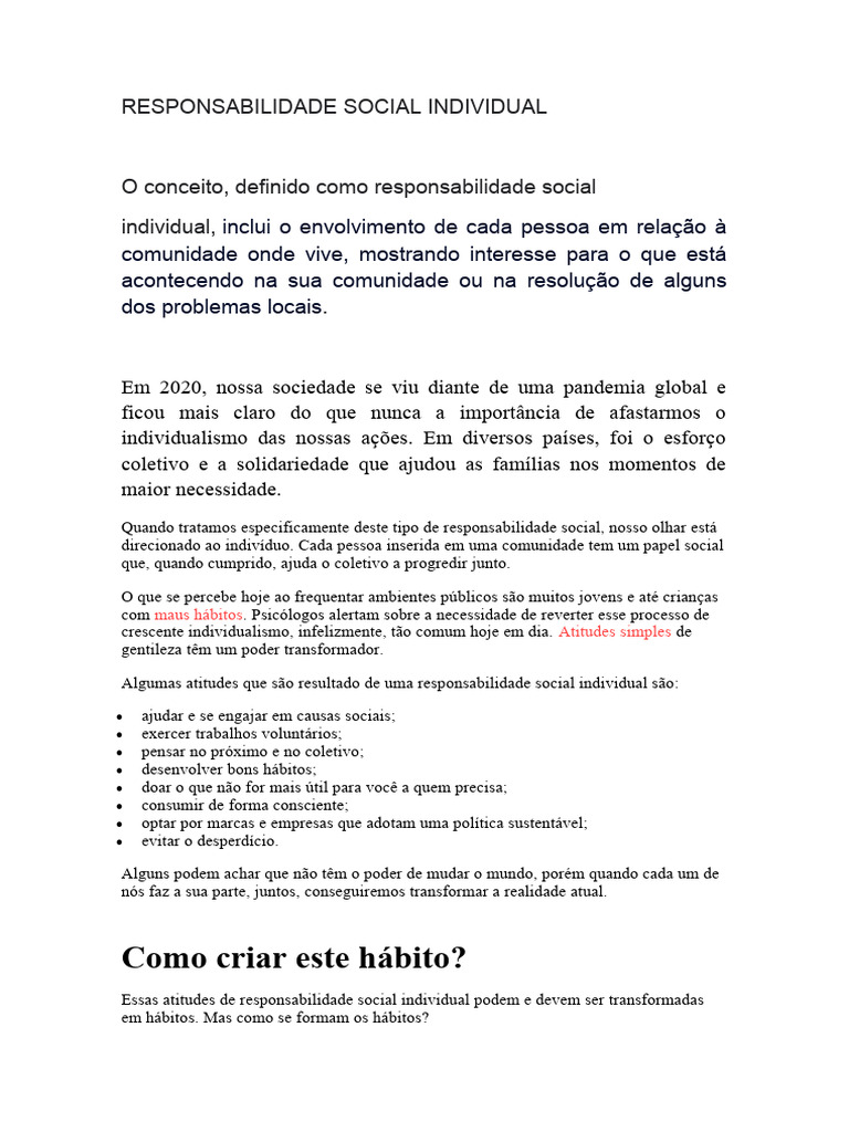 Responsabilidade Social Individual | PDF | Carreira e Crescimento ...