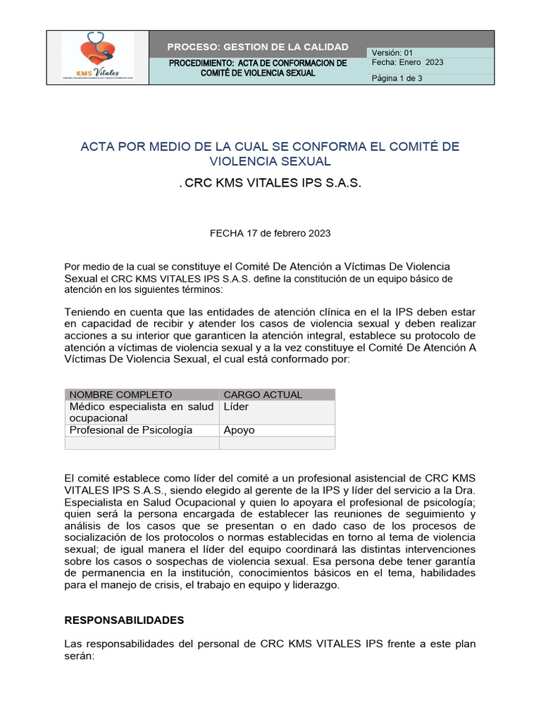 Acta de Comité de Violencia Sexual | PDF | Ciencias sociales