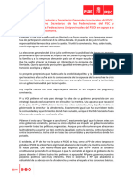Manifiesto de Las Secretarias y Secretarios Generales Provinciales Del PSOE en Apoyo A La Investidura de Pedro Sánchez