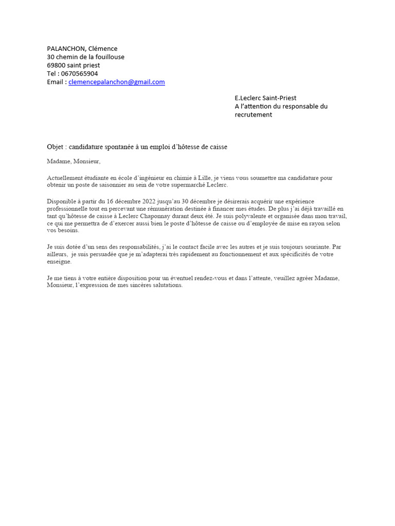 lettre motivation leclerc | PDF