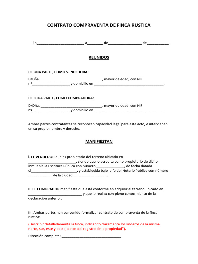 Modelo De Contrato De Compraventa De Finca R stica PDF Finanzas Y