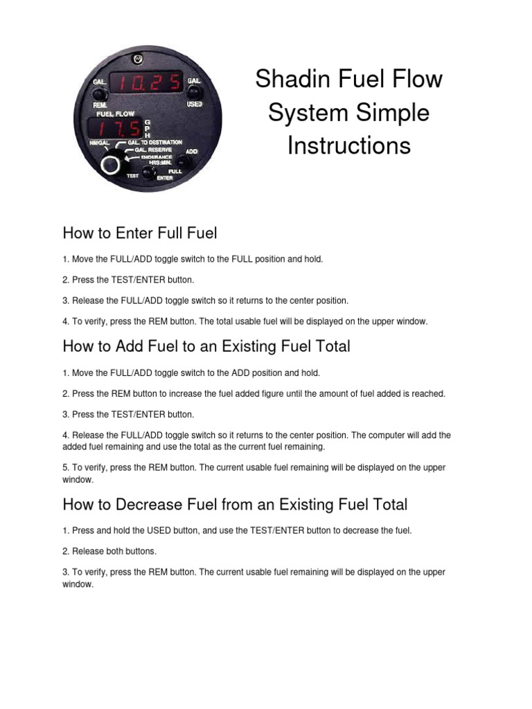 Shadin Instructions FUEL SYSTEM PDF