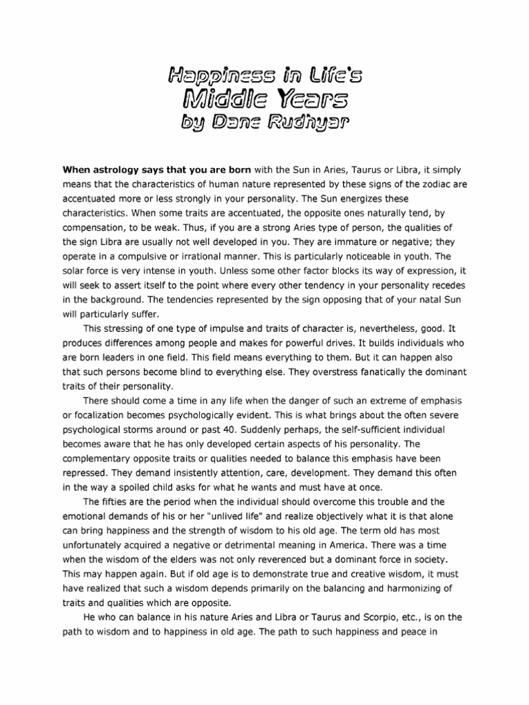 Dane Rudhyar - Happiness in Life's Middle Years | PDF