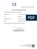 Certificado de Estudiante Regular: Domingo Pavez Gonzalez