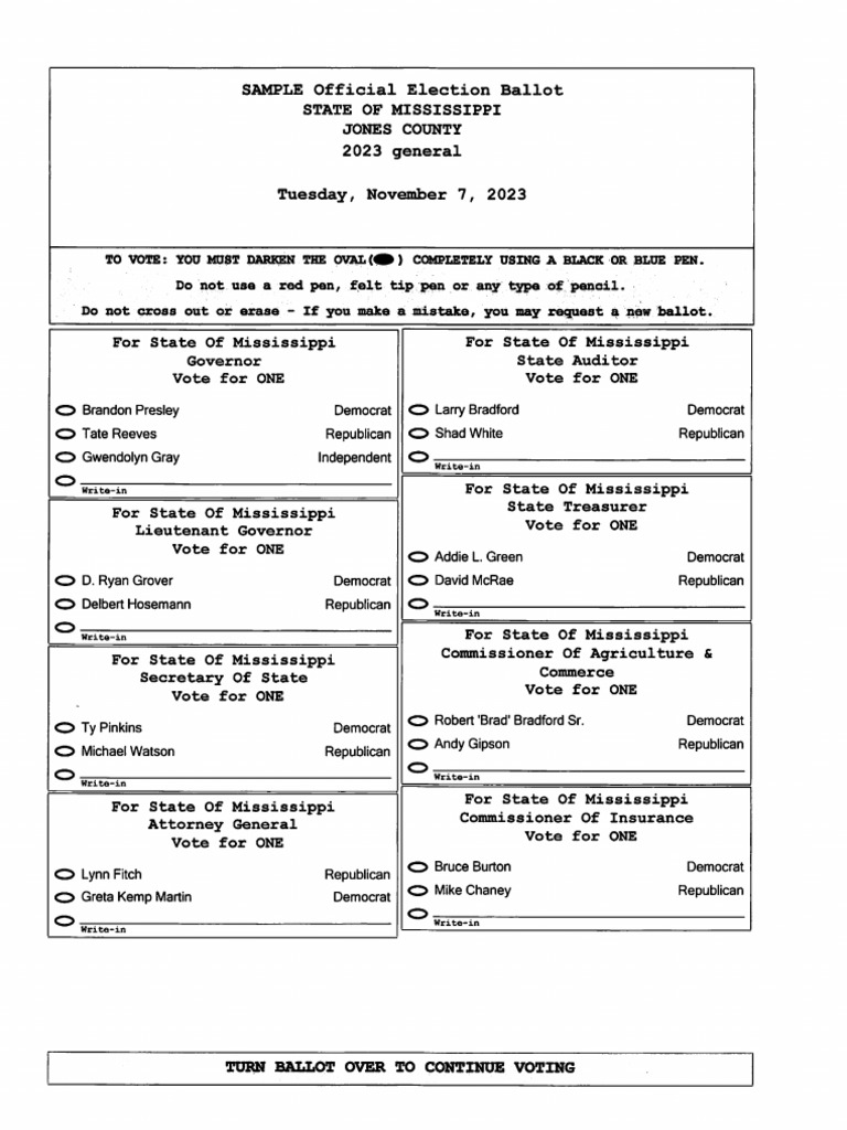 Jones County - Sample Ballot | PDF