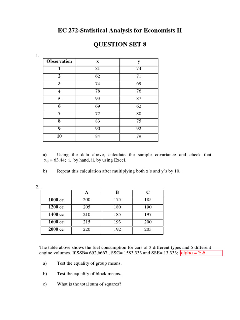 EC 272 Set 8 and Answers | PDF | Statistical Hypothesis Testing | Variance
