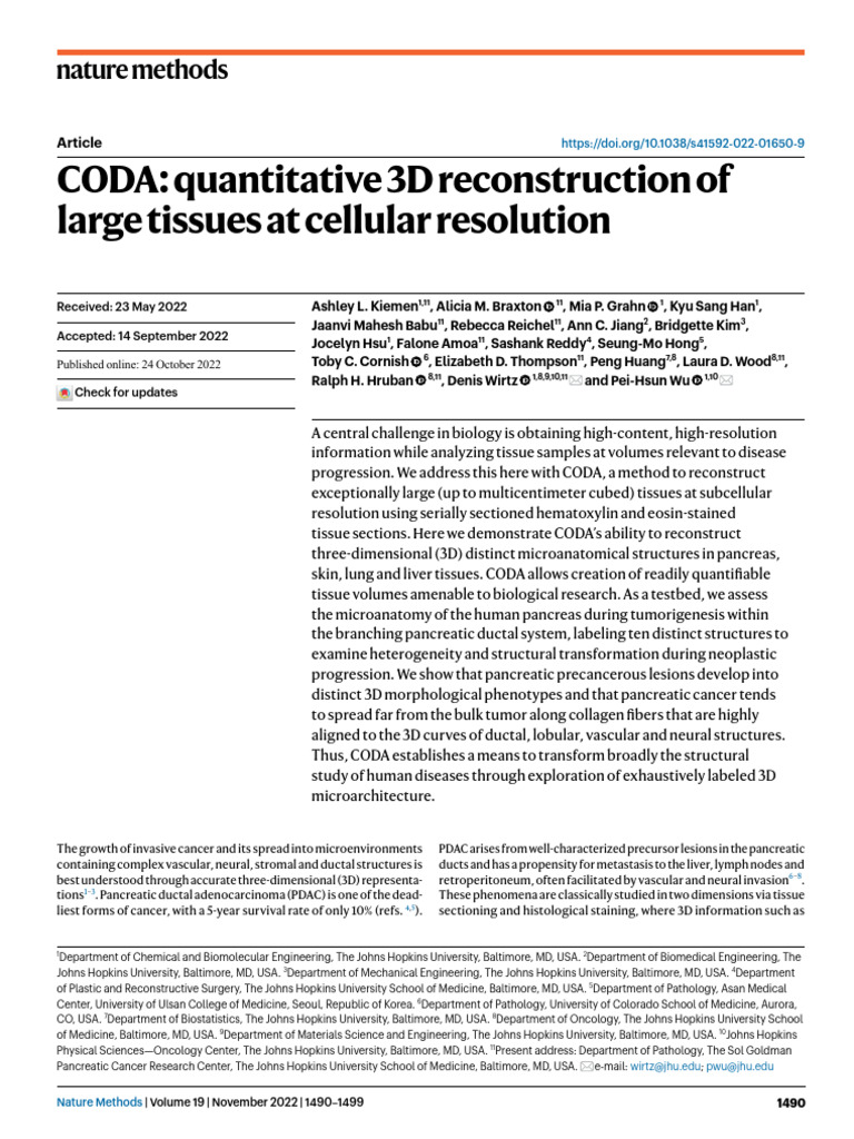 CODA: 3D Tissue Reconstruction Method | PDF | Wellness | Science ...