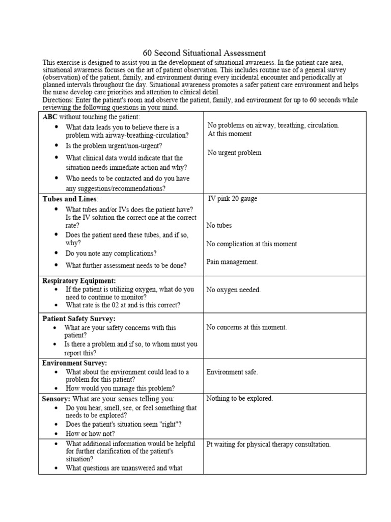 60 second assessment blank pdf