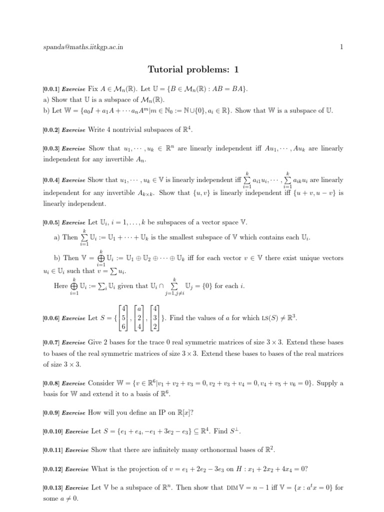 Tutorial Problems | PDF | Linear Subspace | Sequence