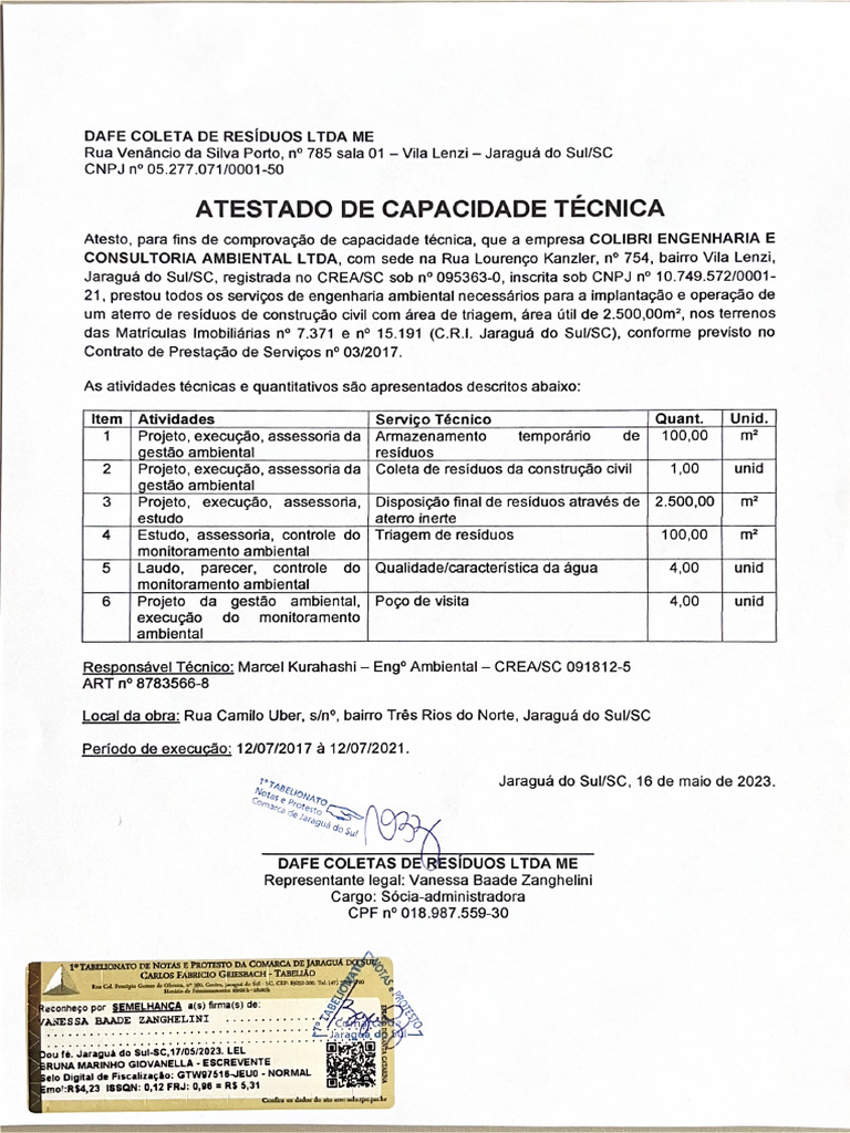 DAFE Atestado de Capacidade Técnica | PDF