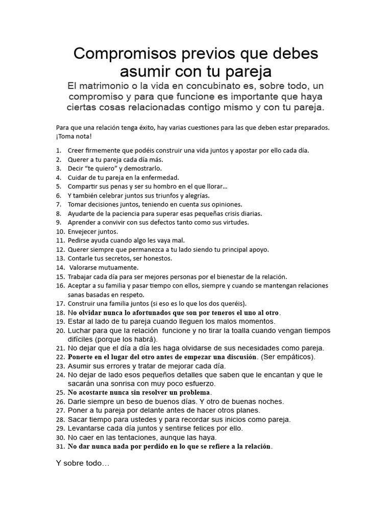 Compromisos Esenciales en Pareja | PDF