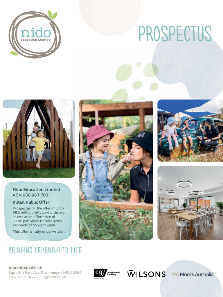 Nido Education Prospectus (Lodged 20 Septmeber 2023) | PDF | Child Care |  Investing