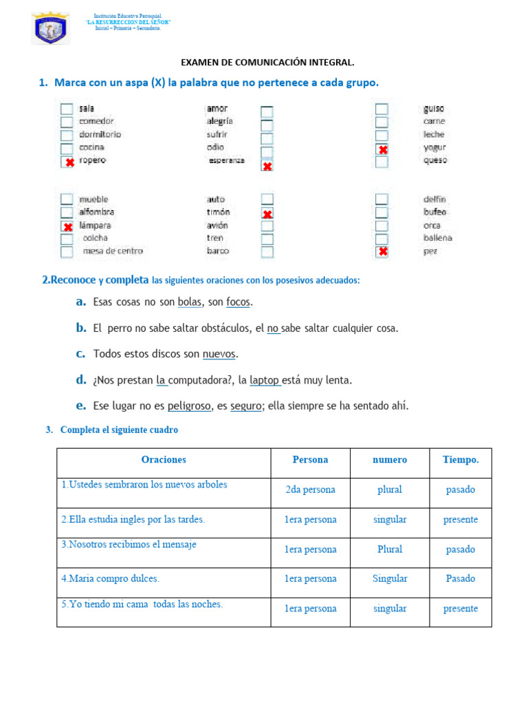 Examen de Comunicación 4to Grado | PDF | Estudios de idiomas ...
