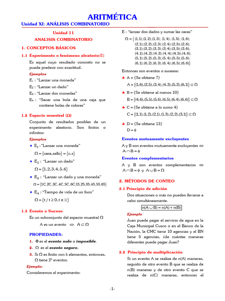 Unidad 11 Analisis Combinatorio SI SE | PDF | Combinatoria