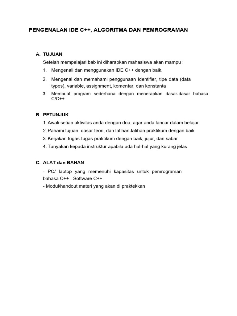 Pengenalan C++: IDE, Algoritma, dan Pemrograman | PDF